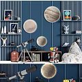 Adorable Plush Doll in Space Themed Room with Astronaut Toys and Telescope