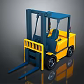 Yellow And Blue Industrial Forklift With Front Forks Cabin And Wheels