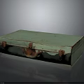 Light Green Vintage Suitcase With Red Metal Clasps And Worn Handle Texture