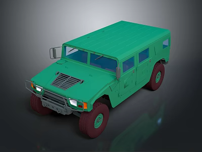 Green Military Off Road Vehicle With Roof Headlights And Red Tires 3d model