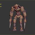 Mechanical Creature With Metallic Armor And Clawed Hands Standing Pose