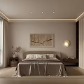 Minimalist Modern Bedroom Interior With Bedside Wall Art Large Window And Wardrobe