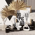 Decorative Ornament Set With Golden Palm Leaves Black White Painting Ceramic Ornaments Diffuser And Candle