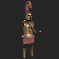 Ancient Warrior Armor Clothing With Golden Breastplate Red Feather Helmet Red Skirt Leg Armor Sword