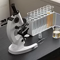 Medical Equipment Including Microscope Test Tube Rack Test Tubes Beaker And Tools On Laboratory Table