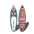 Colorful Artistic Surfboards With Tribal Mask Patterns And Rockleshu Branding
