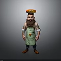 Man With Burger On Head Beard Green Apron Red Decoration Grey Background