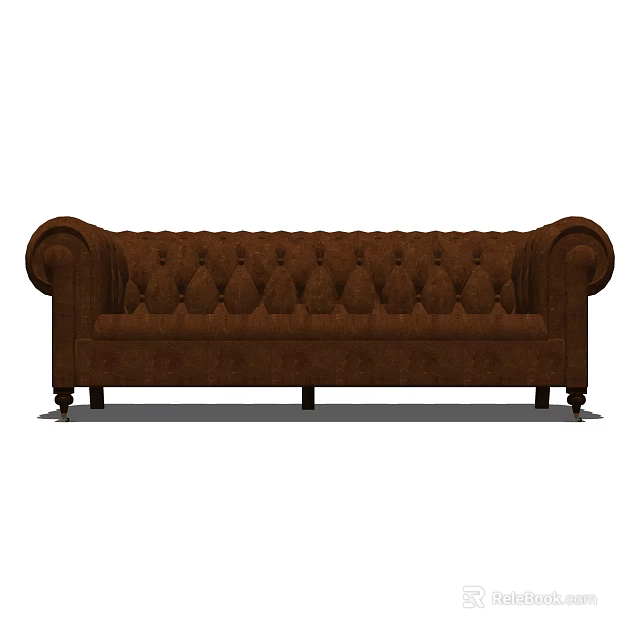 Brown Upholstered Multi Person Sofa With Button Tufted Design And Rolled Arms 3d model