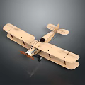 Light Wooden Biplane Passenger Airplane With Propeller Fuselage Windows And Reflection On Gray Background