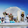 Festive Christmas Scene With Glass Dome Snowman Gift Boxes And Santa Claus Figure