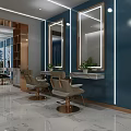 Modern Hair Salon Interior with Black Salon Chairs Double Sinks and Decorative Lighting Strips