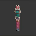 Colorful Pet Collar With Green Strap Pink Blue Pattern And Metal Buckle