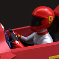 Red Race Car With Number 9 And Helmeted Driver Streamlined Body And Large Wheels