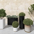 Modern Green Plant Potted Plant Square Green Plant Shopping Mall Green Plant Decoration Rectangular 3d model