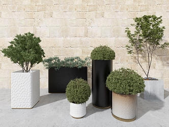 Modern Green Plant Potted Plant Square Green Plant Shopping Mall Green Plant Decoration Rectangular 3d model