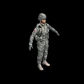Military Soldier Wearing Camouflage Uniform With Tactical Gear Backpack and Red Blue Badge