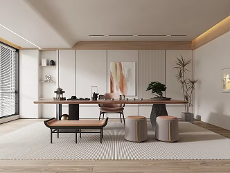 Modern Tea Room Tea Table and Chair Combination 3d model