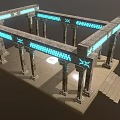 Ancient Style Structural Frame With Stone Columns Glowing Blue Strips Geometric Patterns And Steps 3d model
