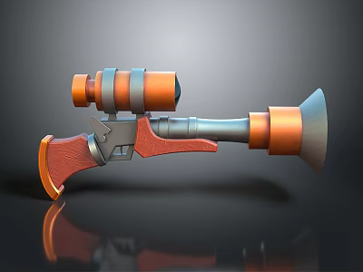Futuristic Tactical Weapon with Orange Scope and Silver Grip Design Details 3d model