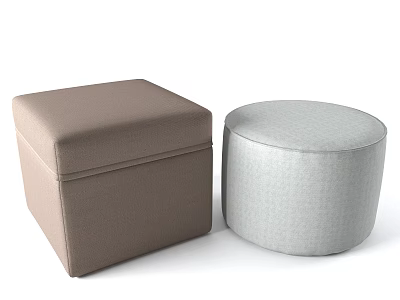 Square Brown and Round Gray Upholstered Sofa Stools for Home Decor 3d model