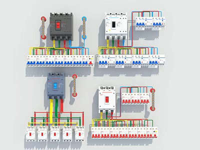Electrical Distribution Box Components With Circuit Breakers And Wiring Connections 3d model