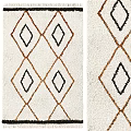 Square Rug With White Base Black Brown Geometric Diamond Pattern And Fringe Edges
