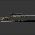 Tactical Camouflage Rifle With Sniper Scope And Black Stock Design
