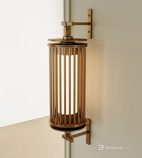 Elegant Gold Wall Lamp With Vertical Stripes Cylindrical Design And Warm Light 3d model