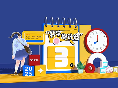 Back to School Countdown Photo Spot Featuring Calendar Clock Girl Backpack and School Elements 3d model