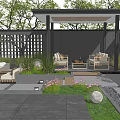 Courtyard Garden Design With Covered Patio Cozy Sofas Lush Green Plants And Stone Flooring