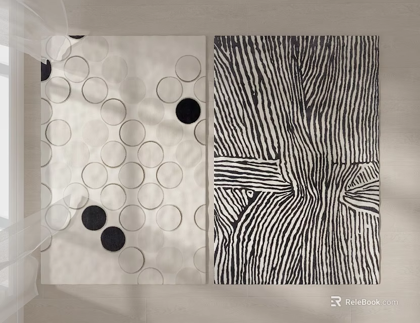 Stylish Square Rugs With Circular Patterns And Striped Design On White Background 3d model 