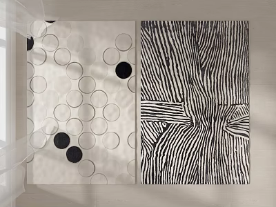 Stylish Square Rugs With Circular Patterns And Striped Design On White Background 3d model