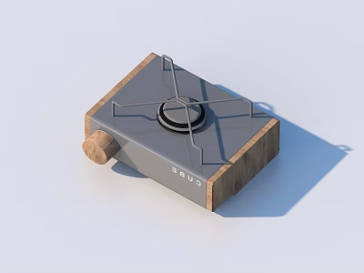 Modern Kitchenware Gas Stove With Wooden Base Metal Grates And Control Knob 3d model