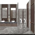 Modern Public Restroom With Marble Walls Washbasins Mirrors And Urinal Stalls