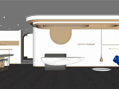 Modern Beauty Hair Salon Interior Design With Elegant Reception And Marble Counter Lighting 3d model