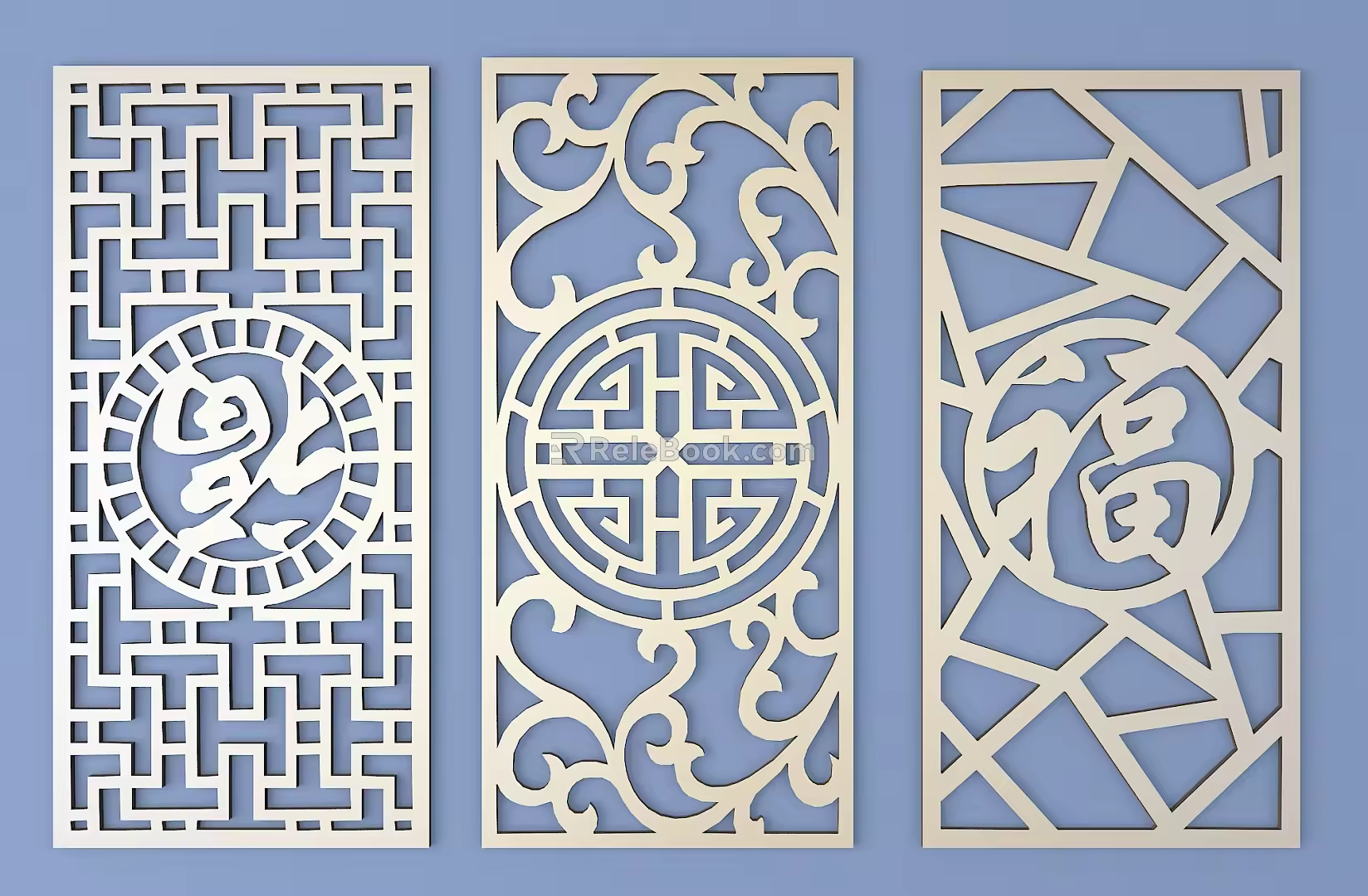 Chinese-style openwork window window pane lattice openwork carved flower 3d model