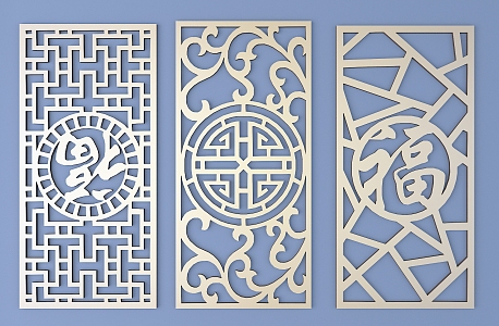 Chinese-style openwork window pane lattice openwork carved flower 3d model