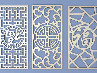 Chinese-style openwork window pane lattice openwork carved flower 3d model