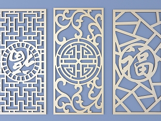 Chinese-style openwork window pane lattice openwork carved flower 3d model