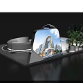 Modern Display Shelves With White Spherical Decor Green Plants And Circular Show Platforms