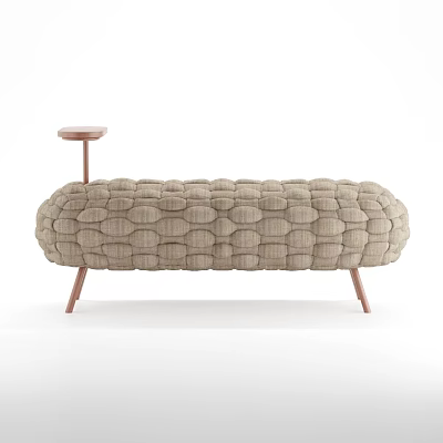 Elegant Beige Sofa Bench With Textured Woven Surface And Slim Wooden Legs 3d model