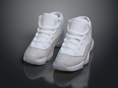 White High Top Athletic Shoes with Silver Glitter Accents Modern Design Lace Up Closure 3d model