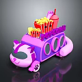 Cartoon Pink And Purple Cat Shaped Popcorn Truck With Popcorn Buckets And Drink Cups