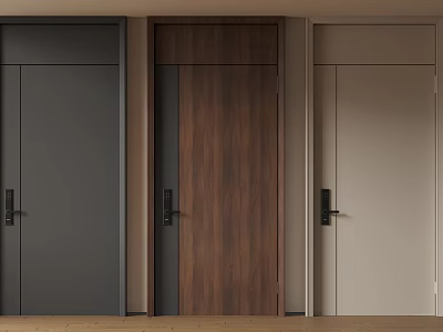 Modern Security Doors Featuring Black Wood Grain And Beige Color Options 3d model