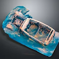 Rusted Car Wreckage Surrounded By Blue Sediment In Underwater Scene Structure