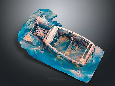 Rusted Car Wreckage Surrounded By Blue Sediment In Underwater Scene Structure 3d model
