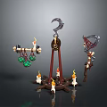 Fantasy Decorative Props With Hook Wooden Stand Green Orbs And Lit Candles