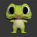 Animated Green Cute Game Movie Character With Big Eyes Standing White Belly