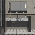 Elegant Modern Bathroom Interior With Marble Countertop Black Cabinets And Mirror