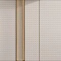 Modern Minimalist Bedroom Accent Wall With White Textured Surface And Wooden Floating Shelves